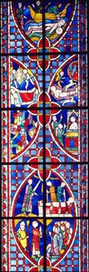 Scene fra livet til St. Vincent, 1245-7 (farget og malt glass) av French School