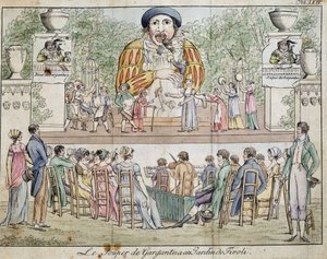 Scene for middagen i Gargantua med publikum, attraksjon av Tivolis hage, ca. 1805. av French School