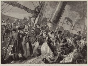 Scene om bord på en fransk dampbåt fra Havre til Honfleur (gravering) av French School
