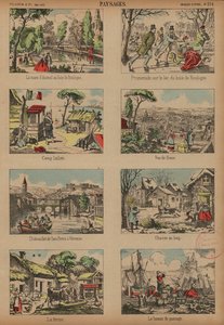 Scener og landskap (farget gravering) av French School
