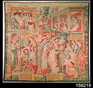 Scener fra livet til St. Remigius (d.533) biskop av Reims: The Miracle of the Rich Mans Testament and the Resurrection of a Dead Man, 1531 av French School