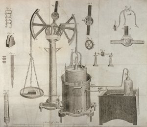 Vitenskapelig utstyr, fra The Elements of Chemistry av Antoine Laurent de Lavoisier (1743-94) gravert av D. Lizars, 1796 av French School
