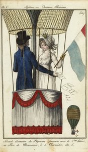 Andre ballongoppstigning av Dr. Andre-Jacques Garnerin, 8. juli 1798 (håndfarget kobberstikk) av French School