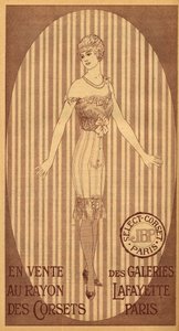Velg JPB-korsett til salgs i korsettavdelingen til Galeries Lafayette i Paris - 1914 av French School