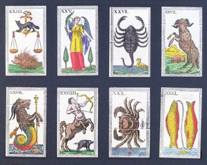 Utvalg av astrologiske tarotkort av French School