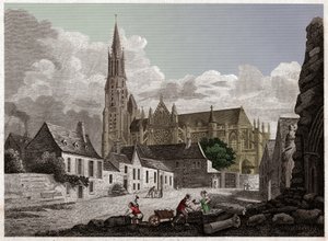 Senlis katedral. (gravering, ca. 1840) av French School