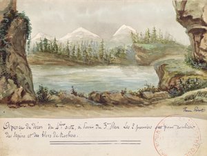 Scenografi for akt IV av operaen William Tell av Gioacchino Rossini (1792-1868) fremført 3. august 1829 på Paris Opera (wc på papir) av French School