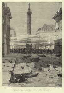 Skyting på Place Vendome, Paris, Paris kommune, 23. mars 1871 av French School