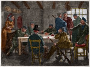 Sicilian mafia in the 19th century: Interrogation of a landowner abrogated by Sicilian mafiosi in 1873. Engraving from 1873. av French School