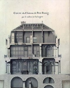 Sideveis seksjon gjennom sentrum av Chateau de Petit-Bourg, som viser salongen av French School