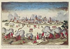 Siege and Bombardment of Lille av Albert de Saxe-Teschen, september-oktober 1792 (farget gravering) av French School
