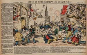Beleiring og bombardement av Strasbourg, fransk-prøyssisk krig, august-september 1870 (farget gravering) av French School