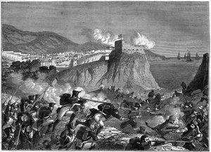 Beleiring av Ragusa (Republikken Ragusa) (Ragusa på kroatisk Dubrovnik) under Napoleonskrigene i mai og juni 1806 (Dalmatia-kampanje av general Molitor og Lauriston) - i "" History of the Empire following the history of the consulat"" av Adolphe Thier av French School