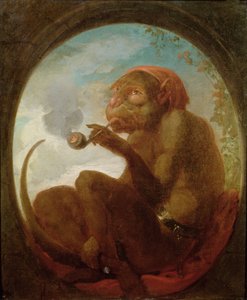 Skilt med en ape som røyker pipe av French School