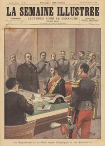 Signering av en fredsprotokoll som avslutter fiendtlighetene i den spansk-amerikanske krigen, Washington DC, 12. august 1898 av French School