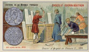 Sølvfornekter av Chlothar II, 584 (chromolitho) av French School