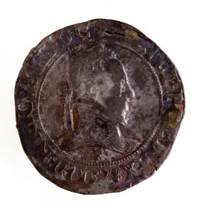 Sølv fransk testoon (teston), regjeringstid til kong Henry III av Frankrike (Henri III) (1574-1589) Diam. 3,5 cm Napoli, museo archeologico av French School