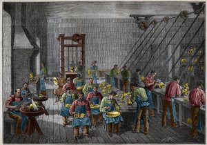 Sølvvareverksted i Frankrike på 1800-tallet. Gravering fra 1885 i "" Les arts et metiers illustres"" av Adolphe BITARD. av French School