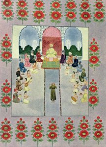 Sinbad the Sailor mottar Sinbad the Porter, illustrasjon for Sinbad the Sailor, fra The Arabian Nights, 1895 (fargegravering) av French School