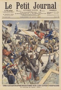 Senking av handelsdamperen Sirio utenfor Cartagena, Spania (farge litho) av French School