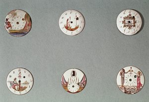 Seks lommeur dekorert med revolusjonære symboler (metall og emalje) av French School
