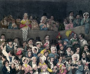 Tilskuere som applauderer på teatret, gravert av Benard og Frey, 1837 av French School