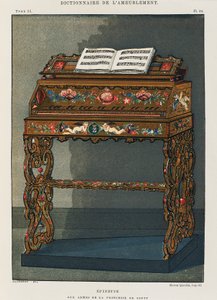 Spinet med prinsessen av Contis våpenskjold, illustrasjon fra Dictionary of Furniture and Decoration, av Henry Havard, bind I av French School