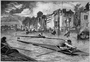Sports competition: canoe race (outrigger) on the Thames. England av French School