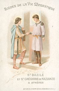 St Basil og St Gregory of Nazianzus i Athen (chromolitho) av French School