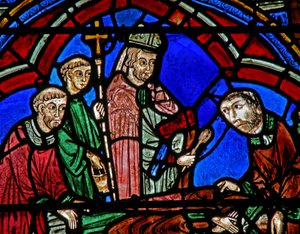 St Cheron-vinduet: biskop og diakoner ved hans nye grav (w15) av French School