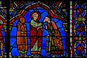 St Cheron-vinduet: helbreder en blind person (w15) av French School