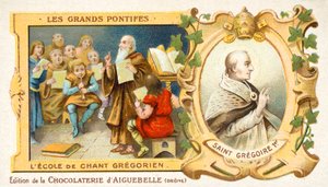 St Gregory the Great, og en skole med gregoriansk sang (chromolitho) av French School