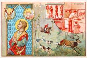 St Hubert, skytshelgen for jegere (chromolitho) av French School