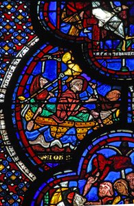 St John-vinduet: forvist til Patmos og skriver Apocalypse (w48) av French School