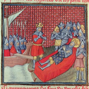 St. Louis dør av pesten 25. august 1270 under korstoget mot Tunis, fra manuskriptet 