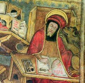 St. Markus skriver sitt evangelium, detalj fra krypten av French School
