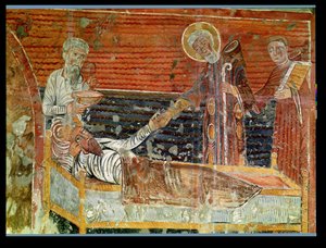 St. Severinus (d.507) herder Clovis I (465-511) kopi av en original fra 1100-tallet i Chateau-Landon-kirken (se også 240221) av French School
