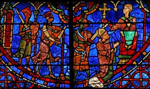 St Thomas Becket ber før han blir myrdet av 3 riddere (w18) av French School