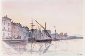 St. Tropez (akvarell på papir) av French School