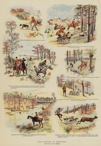 Hjortejakt i Normandie (farge litho) av French School