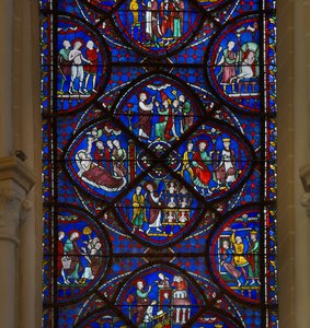 Glassmalerier av katedralen i chartres: detalj av livet til Saint Thomas av French School