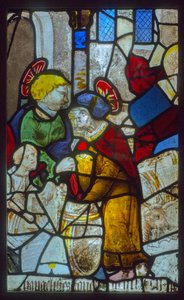 Farget glass, evangelistene som lagrer tønnene (tema for den mystiske pressen) av French School