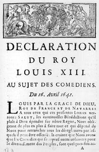 Uttalelse av Ludvig XIII (1601-43) om komikerne, 16. april 1641 av French School