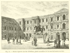 Rytterstatue av hertugen av Orleans, plassert midt på gårdsplassen til Louvre i 1844 av French School