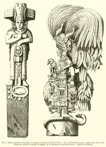 Monolitstatue av Palenque, i porfyr; Divinity of Yucatan (gravering) av French School