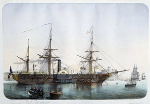 Dampfregatt i havnen i Toulon, rundt 1850 av French School