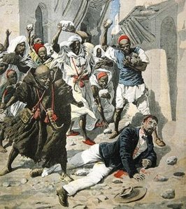Steining i hjel Doktor Emile Mauchamp i Marrakesh, forsideillustrasjon av Le Petit Journal, 7. april, 1907 av French School