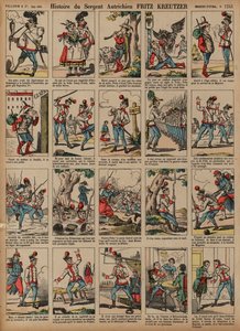 Historien om den østerrikske soldaten sersjant Fritz Kreutzer (farget gravering) av French School