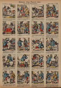 Historien om et fattig esel (farget gravering) av French School