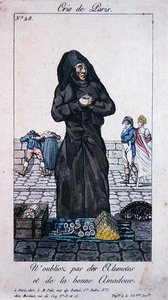 Gateselger av fyrstikker og tenningsved, tidlig på 1800-tallet (fargegravering) av French School